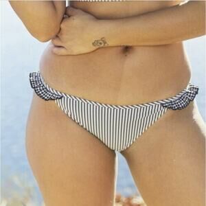 Aerie Seersucker Ruffle Bikini Bottom Swim Size XL Black White Stripes NWT